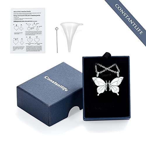 constantlife 2 Pack Butterfly Urn Necklaces for Ashes for Women Girls Stainless Steel Pendants Cremation Keepsake Jewelry Mother Daughter Sister Friendship Memorial Gifts - color: Silver
