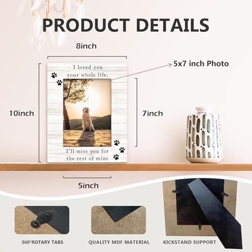 Dog Memorial Picture Frame 5x7, Memorial Pet Photo Frame, Pet Memorial Gifts for Dogs Cats, I'll Miss You Loss of Dog Sympathy Gift Wooden Picture Photo Frames for Desk Home Room Decor