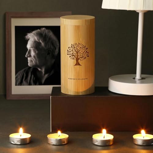 Large Urns for Human Ashes with Screw On Lid,Bamboo Cremation Urns for Ashes Adult Male Female Men Women,Large Scattering Tubes with Tree of Life Pattern,5.1 * 11 Inches,with Velvet Bag - size: Large urn with threaded lid