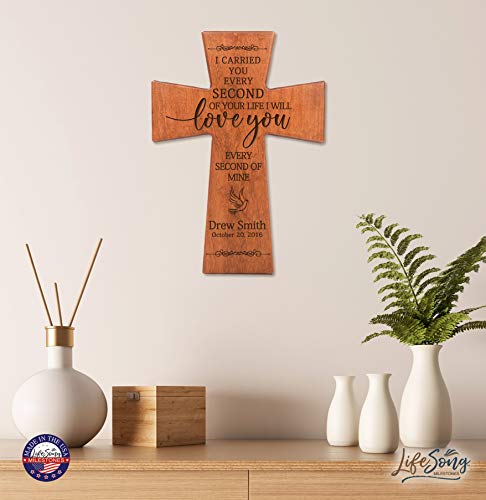 LifeSong Milestones Custom Memorial Wooden Cross 7x11 I Carried You (Dove) Condolence Funeral Remembrance in Loving Memory Bereavement Gift for Loss of Loved One (Cherry) - color: Cherry