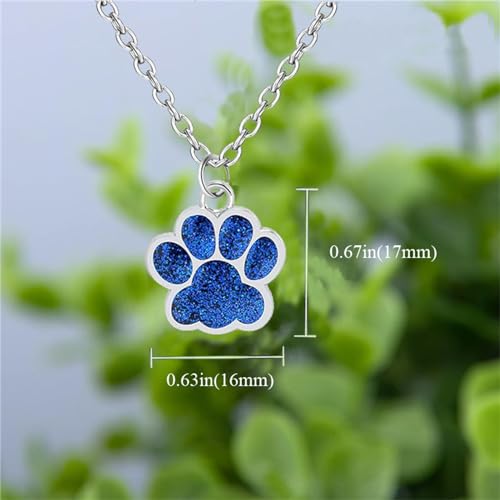 Dreuyet Paw Necklace and Earrings Set for Women Glitter Cute Dog Cat Pet Paw Print Pendant Necklace Earrings Lovely Animal Charm Jewelry Set Gifts - color: Silver Blue