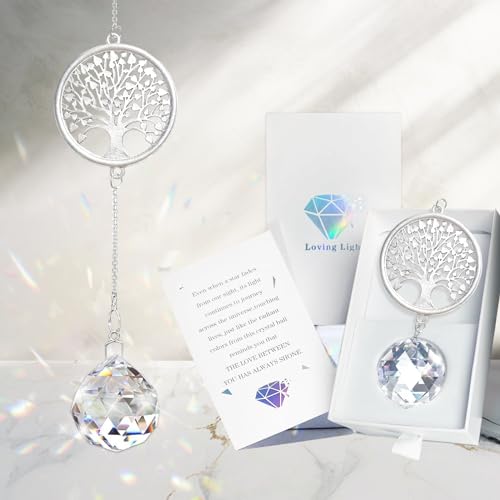 Sympathy Gifts for Loss of Loved One, Memorial Grief Gift Idea for Loss of Women Mom Dad, Condolences Bereavement Gift Crystal Ball Suncatcher in Memory of Grandma Son Daughter Friend Dog,Tree of Life