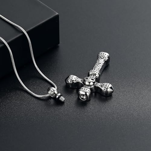 Skull Cross Cremation Jewelry Retro Skull Urn Necklaces for Ashe Stainless Steel Memorial locket Keepsakes Jewelry Human Ash Pendant Jewelry for Men Women - color: Silver