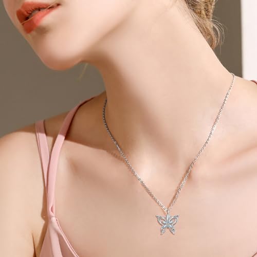 925 Sterling Silver Urn Necklaces for Women Claddagh/Angel Wings/Guitar/Butterfly/Tree of Life Ashes Memorial for Loss Keepsake Jewelry Present Easter Day of the Dead - style: Butterfly-Opal