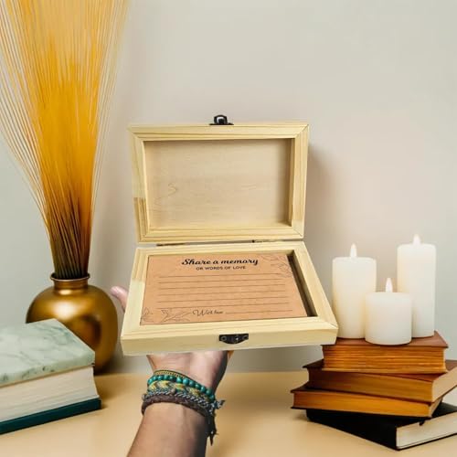 50 Pcs Share a Memory Cards with Wooden Box, Memorial Cards for Funeral, Celebration of Life Decorations, Memory Keepsake Box for Funerals, Weddings, Graduations