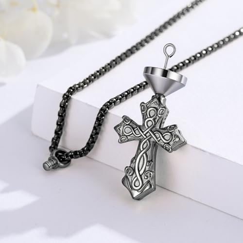 925 Sterling Silver Celtic Cross Urn Necklace for Ashes - color: gold-b