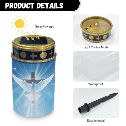Poceacles Cross Outdoor Solar Lights - Waterproof Grave Stake Lights - Solar Powered Lantern - Blue Dove of Peace Cross - color: Dove of Peace Cross Blue