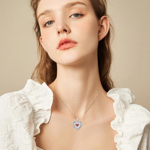 Heart Locket Necklace 925 Sterling Silver Personalized Picture Locket Pendant Birthday Christmas Jewelry Memorial Gifts for Women - color: January Crystal Locket