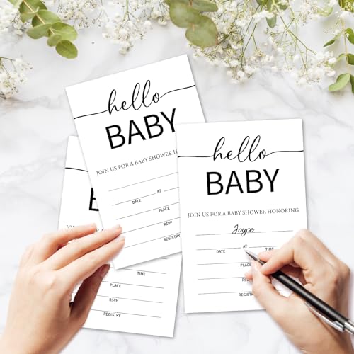 Hello Baby Baby Shower Party Invitations for Boys Girls, Baby Announcement Invite Cards, 25 Set of Fill-in Invites with Envelopes, Gender Reveal Party Supplies -B12 - color: Hello Baby