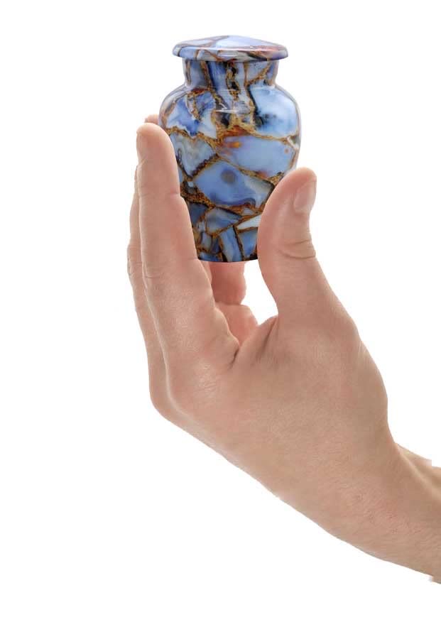 Small Keepsake Cremation Urns for Human Ashes - Marble Finish Metal Keepsake Urn - Mini Cremation Urn for Pet Ashes - Handcrafted Memorial Urn - Funeral Urns with Velvet Bag (Luxury Blue)
