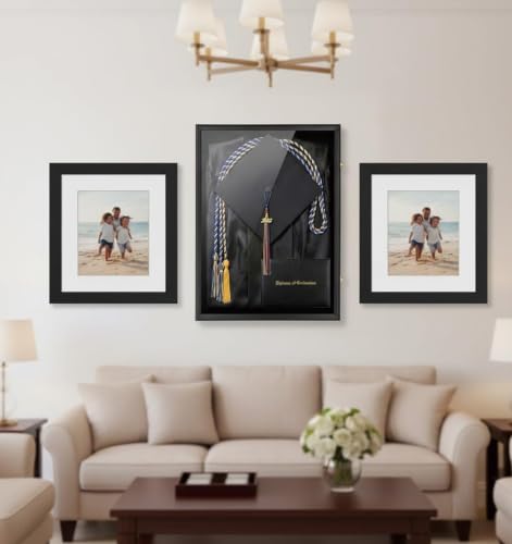 IHEIPYE Large Black Graduation Shadow Box Frame, Keepsake Display Case | Wall Mounted Lockable, UV-Protective Door, Holds Cap, Gown, Diploma, Tassel, Medals & All Graduation Memorabilia - size: Large-Black-1Pack