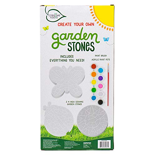 Creative Roots Paint Your Own Stepping Stones, Mini Butterfly, Ladybug, Sun | DIY Garden Stepping Stone Activity, Arts and Crafts Project for Kids, Includes Pre-Cast Ceramic and Paints - style: Pack of 3