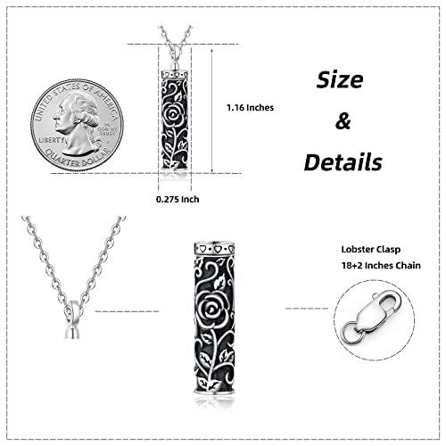 Sterling Silver Flower Tree Life Cremation Urn Necklace for Women - color: 1-Cylinder Rose