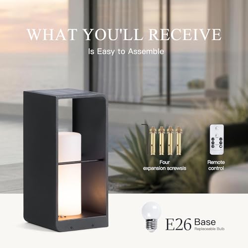 Modern Floor Lamp with Remote, Dusk to Dawn Outdoor Solar Lanterns - size: Medium-16.9"H