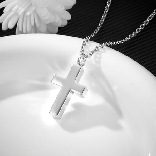 Cross Urn Necklace for Ashes for Men Women Cremation Jewelry Urns Locket Pendant Ashes Holder Memorial Jewelry-Always in My Heart - color: Silver