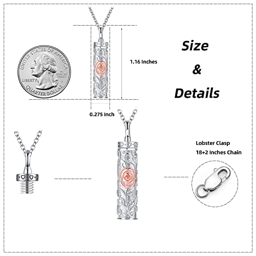 Sterling Silver Tree of Life Flower Celtic Cremation Ashes Urn Pendant Necklace for Women - color: Cylin *Rose(R/P)