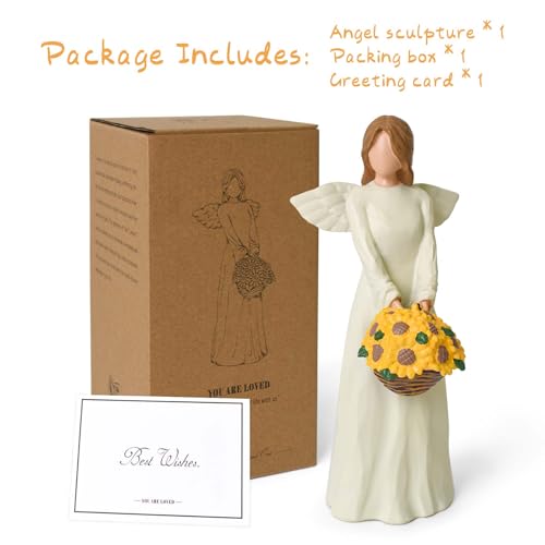 Sunflower Gifts for Women, Angel Figurine Carrying A Sunflower Basket | Hand-Painted Resin Angel Statue, Encouragement Home Decor - style: Sunflower Gifts for Women