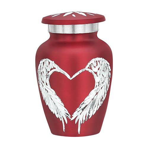 Angel Wings & Heart Cremation Urn (Red Shimmer, Large)' (Red Shimmer, Single - Miniatue) - color: Red