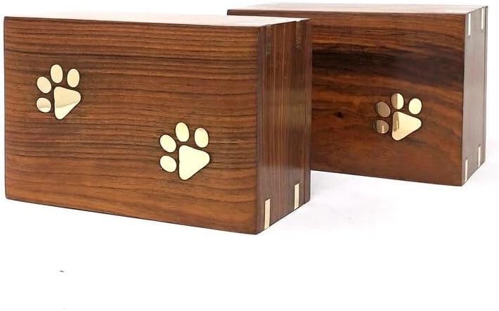 Handcrafted Indian Rosewood Pet Urn with Brass Paw Prints | Decorative Wooden Memorial Box for Dog & Cat Ashes (Medium-95 LB) - size: Medium