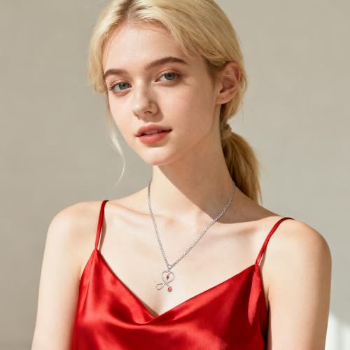 Angel Wings Necklace 925 Sterling Silver Guardian Angel Nurse RN Caduceus Pendant Charm Crystal Angel Jewelry Gifts for Women - style: H-Stethoscope-07-Jul.-Red