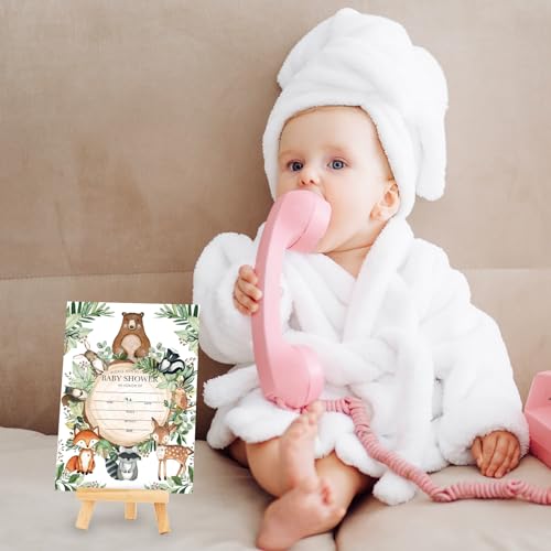 Whaline 25 Sets Woodland Baby Shower Party Invitations with Envelope Stickers Watercolor Forest Animal Greenery Invitation Cards Blank Invites for Baby Shower Birthday Party Supplies, 5 x 7 Inch - style: Woodland animals