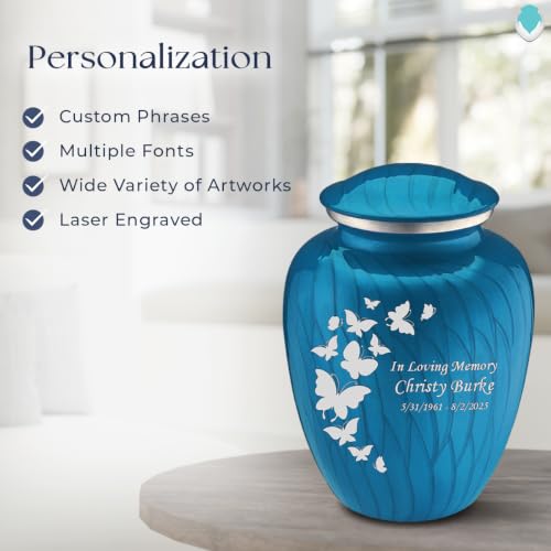 Geturns Embrace Adult Custom Butterfly Cremation Urns for Human Ashes I Pearl Racing Blue Large Funeral Urn for Female and Male I 200 lbs (Pearl Racing Blue) - color: Pearl Racing Blue