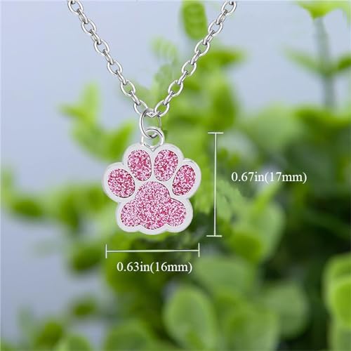 Dreuyet Paw Necklace and Earrings Set for Women Glitter Cute Dog Cat Pet Paw Print Pendant Necklace Earrings Lovely Animal Charm Jewelry Set Gifts - color: Silver Pink