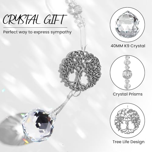 Sympathy Gift for Loss of Mom Dad, Memorial Crystal Suncatcher with Card | Grief Gifts for Women, Bereavement Condolences Window Ornament for Loss of Dog Cat, Miscarriage Gift for Mothers, Tree Life - style: Round Tree