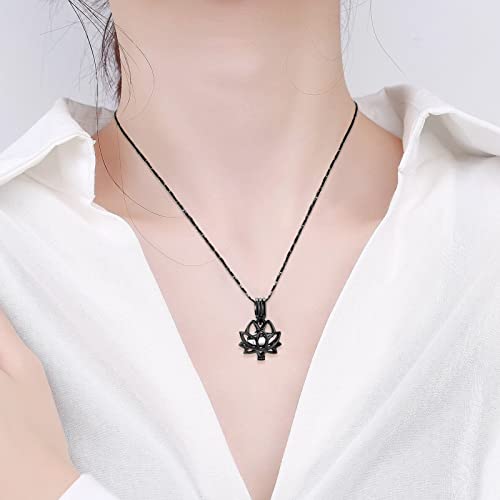 Imrsanl Cremation Jewelry for Ashes - Lotus Flower Ashes Pendant Necklace with Mini Keepsake Urn Memorial Ash Jewelry - color: Black