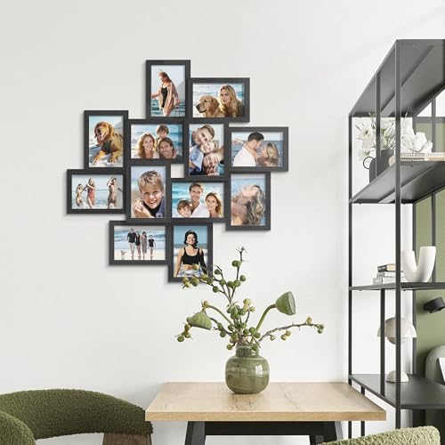 DUENPY 4x6 Solid Wood Collage Frame 12 Pack Glass Assembly Required Black - color: Black