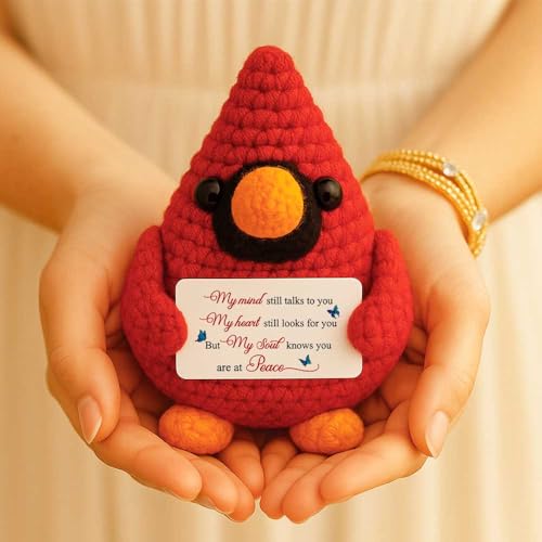 Cardinal Gifts for Women β My Mind Still Talks to You Handmade Crochet Cardinal, Memorial and Sympathy Gifts for Loss of Loved One, Bereavement Christmas Stocking Stuffers for Adults