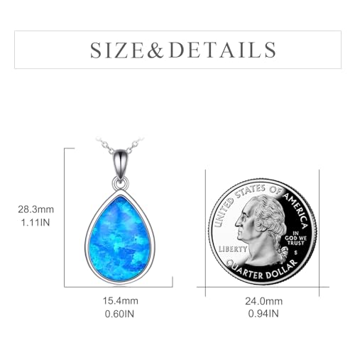 CRMAD Larimar/Opal/Lapis Lazuli/Tourmaline/Malachite/Labradorite/Turquoise/Onyx/Rose Quartz/Amber/Peridot Necklace for Women 925 Sterling Silver Teardrop Pendant Jewelry Gifts - color: blue opal