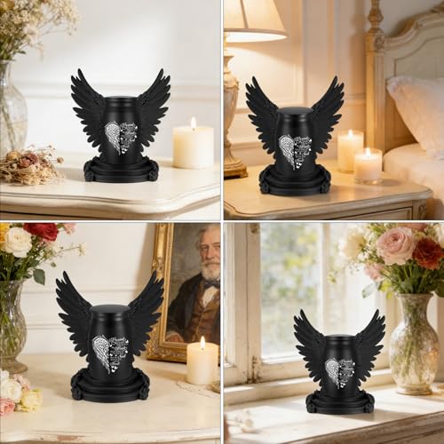 Abooxiu Small Urns for Human Ashes 2.76 Inches Mini Urn Aluminium Small Keepsake Urns with Angel Wings, Memorial Cremation Urn with 3D Printed Wing Frame, Sympathy Remembrance Urn for Loved One, Black