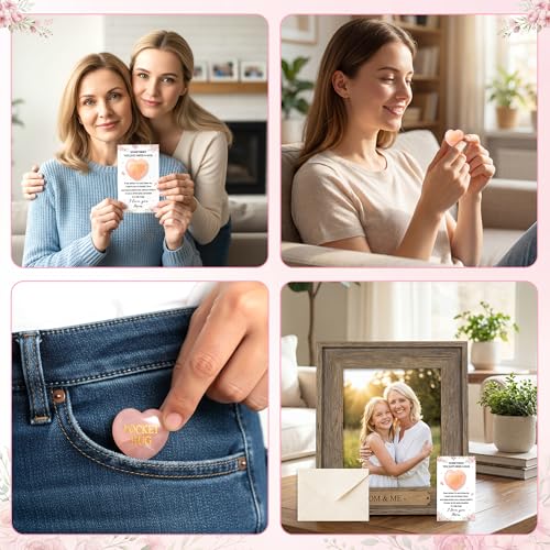 EYxsaxenk Pocket Hug Mother Appreciation Gift - Mini Heart Shaped Pink Crystal Natural Stone Keepsake with Greeting Card Envelope Stress Relief for Women Mother's day Mom Birthday Gift Party Favor - color: Pink