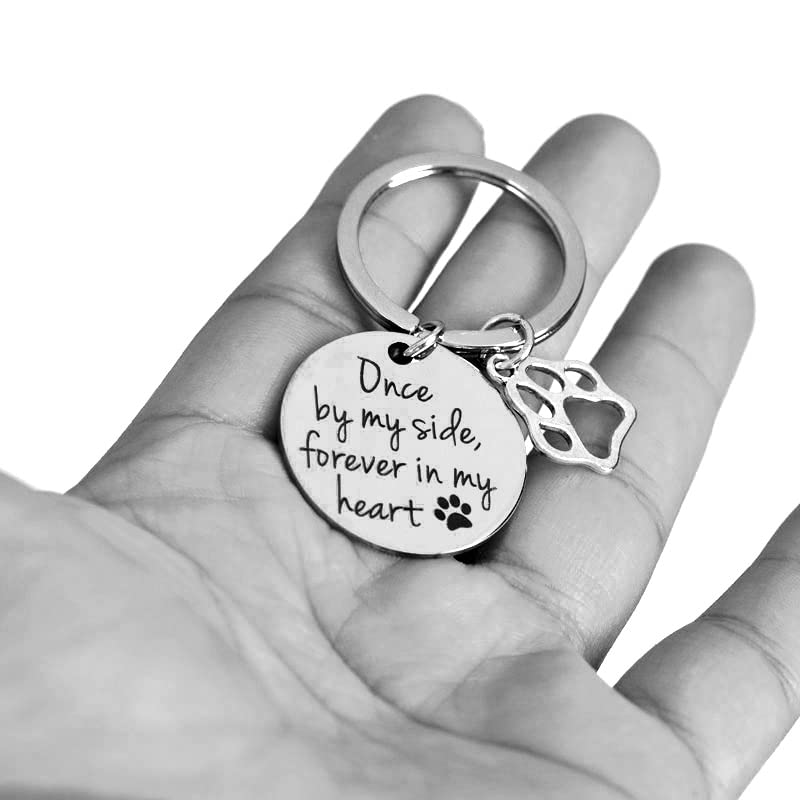Kefley Loss of Dog Sympathy Gift Pet Memorial Keychain Cat Dog Remembrance Bereavement Gifts Pet Memorial Keepsake Once by My Side Forever in My Heart Key Chain