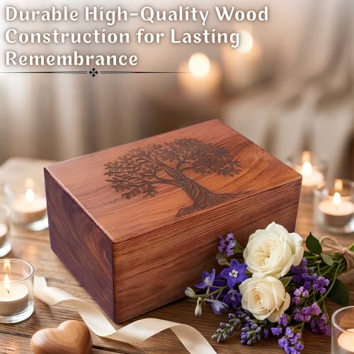 Handmade Wooden Urn for Human Ashes - Wooden Tree of Life Adult Urns - Funeral Urn for Men Women - Male Female Cremation Urn for Ash Rosewood (L-10X7X5''-260 Cu in)