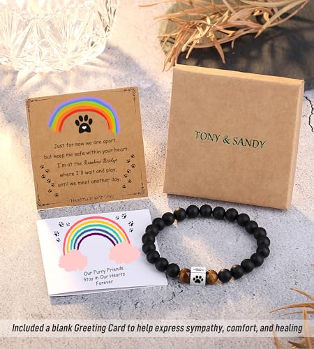 TONY & SANDY Dog Memorial Gifts, Pet Sympathy Rainbow Bridge Pet Memorial Bracelet for Men Women Girls Who Loss of Beloved Dog Cat - color: Black Onyx & Tiger Eye