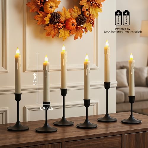Battery Candles, Ivory, 6 Pack | 6.7 Inch ,Remote and Timer, Battery Operated LED, 3D Flickering Flame, Electric Candlesticks, Wedding Christmas Home Decor