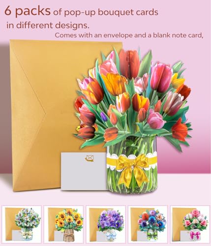 Pop Up Card Floral Bouquets for Women, Dasiy Sunflower Voilet Tulip Dahlia Rose Greeting Set for Grandmother Mom Wife Sister Mother's Day Birthday Gift, Includes Envelopes and Blank Note Card - style: Dasiy Sunflower Voilet Tulip Dahlia Rose