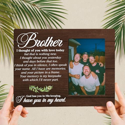 Brother Memorial Bereavement Wooden Picture Frame Gifts, Sympathy Gifts for Loss of Brother, Fits 4x6 Photo Frame - color: Brown-bro