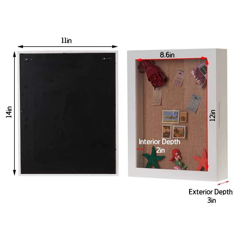 White Shadow Box 11x14, Deep Shadow Box Display Case with Hinged Door, Thick Memory Box for Wedding Flowers Memorabilia Awards Medals | Deep Memory Display Case, Shadow Box with Hinged Magnetic Door for Wedding Flowers, Photos, Awards, Medals and Keepsake