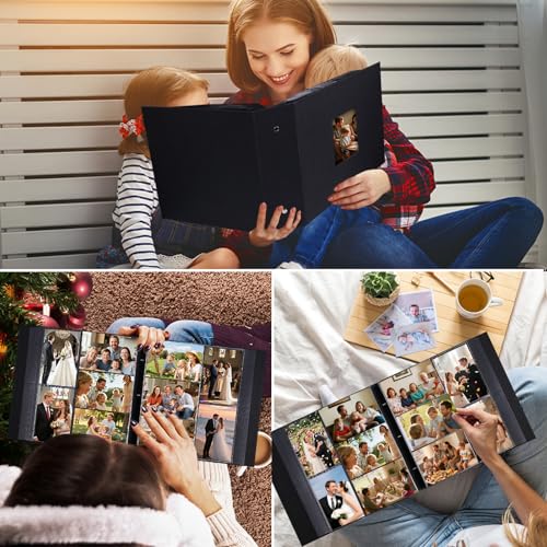 Ruibytree Extra Large Capacity Photo Album 4x6 Pictures 1000 Pockets, Black | Linen Hardcover, Removable Acid-Free Pages, Fits Horizontal & Vertical Photos, Front 4x6 Window, for Family, Wedding & Travel - color: Black