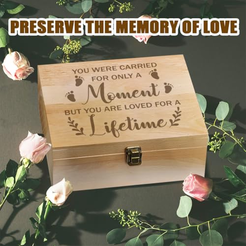 arricraft 1 Pc Wooden Memory Keepsake Box, Miscarry Memory Box with Hinged Lids for Baby Loss Memorial Gift Storage Box Keepsake to Store Photos Letters and Valuables 9.6x7.6x4inch