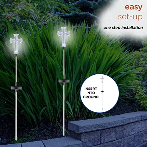 Alpine Corporation 34" Tall Outdoor Solar Powered Cross Pathway Light Stakes (Set of 2) - style: Cross