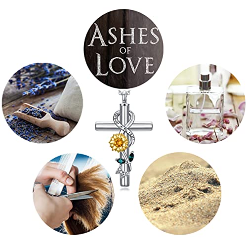 Cross Urn Necklace for Ashes 925 Sterling Silver Cremation Jewelry with Funnel Filler Kit Ashes Necklace for Human Women Girl Pets - color: B_Sunflower Urn Necklace, style: Non-personalized