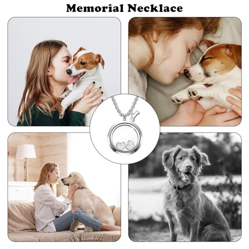 Pet Fur Memorial Necklace Pet Dog Ashes Keepsake Pet Urn Pendant Memorial Jewelry Necklace Transparent Glass Circle Stainless Steel Chain Cat Hair Memorial Gifts, Heart Necklace for Dried Flowers