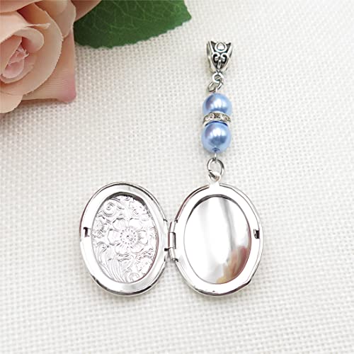 IDLAN Locket for Bouquet Charm Memorial Wedding Gift Bride Pendant Photo Keepsake Something Blue - style: Oval Locket