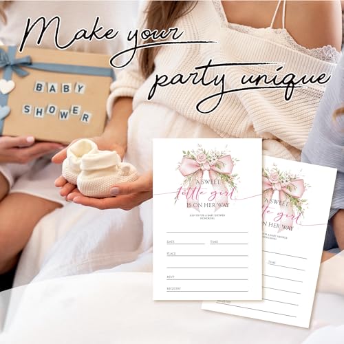 20 Pink Bow Baby Shower Invitation Cards (038)