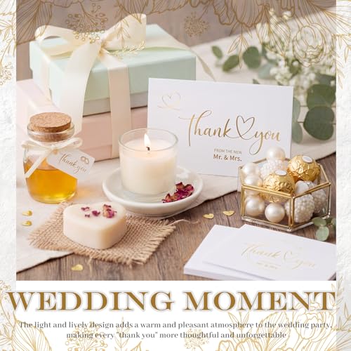 Eaasty 50 Sets Wedding Thank You Cards with Envelopes Stickers, 4x6 Inch - style: Gold Foil Wedding