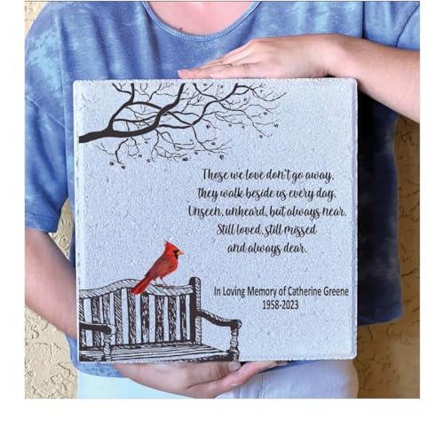 Memorial Stone - 12x12 Empty Bench with Cardinal Memorial - Real Stone Personalized by Florida-Funshine
